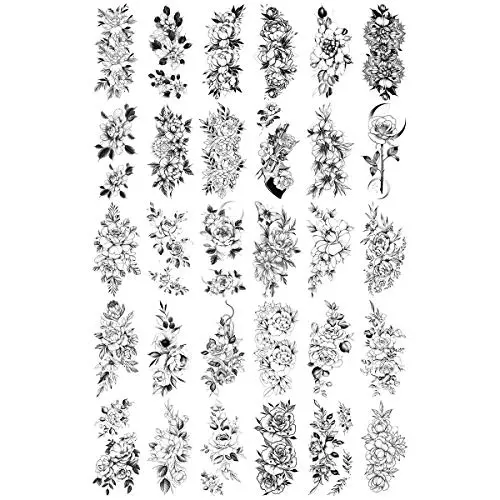 30 Pièces Autocollants Tattoos Temporaires Floraux pour Femme, Beaux Tattoos Faux Floraux 30 Pièces Autocollants Tattoos Temporaires Floraux pour Femme, Beaux Tattoos Faux Floraux