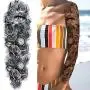 11 Blatt NEZAR Große Wein-Pflaumenblume Rose Vollarm Temporäre Tattoos für Frauen Realistische Schädel Skelett Fake Temporäre Tattoo Ärmel Aufkleber Wasserdicht Körper Make-up Blütenblatt Tatoos Papier Auge