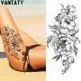 10 Blatt VANTATY 3D Große Rose Peonie Blumen Temporäre Tattoos für Frauen Wasserdicht Schwarze Tattoo Aufkleber 3D Blüten Dame Schulter Tatoos Blatt DIY Custom Sexy Arm Ketten Muster.
