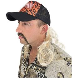 Tiger King Costume Set - Joe Exotic Cosplay - Blonde Wig with Hat, Clip Earrings, and Mustache - Fits Kids and Adults