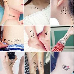 Tiny Word Temporary Tattoos 30 Sheets Fake Black Tattoo Stickers for Women Men kids Boys Girls Adults Small Temp Tattoo Paper for Body Art Hand Face Arm Leg Neck Decorations DIY Beauty Fashion Designs