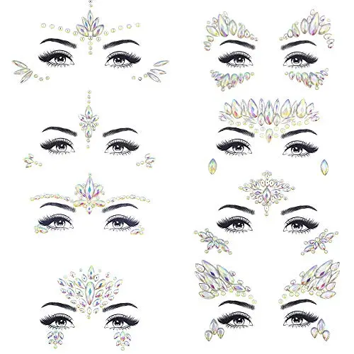 Étoiles Noctilucentes Temporaires Adhésives pour Visage, Stickers en Acrylique, Cristaux, Glitter, Rubans de larmes arc-en-ciel, Rhinestones – ZLXIN (8 Pièces)