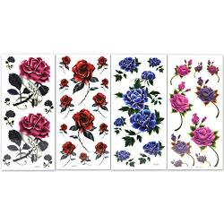 Lady Up 20 Sheets Mixed Style Body Art Temporary Tattoos Paper, Flowers, Roses, Butterflies and Multi-Colored Waterproof Tattoo for Women, 90×190mm