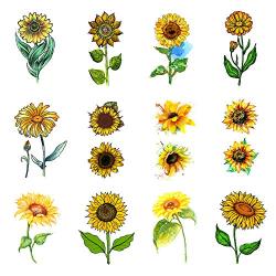 SanerLian Sunflowers Temporary Tattoo Sticker Watercolor Waterproof Women Girls Back Shoulder Arm Body Art 10.5X6cm Set of 12