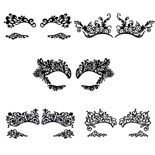 Bilbal 5 Pairs Temporary Eye Tattoo Stickers, Drama Fabric Black Lace Makeup Eye Liner Stickers for Photo Studio Masquerade Christmas Party Ball T-show, Reusable Eye Shadow Stickers