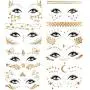 Konsait 8 Sheets Face Tattoo Sticker Metallic Temporary Transfer Tattoo Waterproof Face Jewels for Women Girls Make Up Dancer Costume Parties, Shimmer Glitter Gold Tattoos,Scale Tears Butterfly Freckl Konsait 8 Sheets Face Tattoo Sticker Metallic Temporary Transfer Tattoo Waterproof Face Jewels for Women Girls Make Up Dancer Costume Parties, Shimmer Glitter Gold Tattoos,Scale Tears Butterfly Freckl