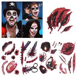 Halloween Temporary Tattoos - Innoo Tech Halloween Scar Tattoo, 30 Sheet Halloween Tattoo Stickers with Fake Bloody Scar Wound Injury Body Stickers Waterproof for Halloween Cosplay Party