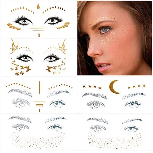 Gesichtstätowiersticker, Tupfensticker, Gesichtstätowierungen für Frauen, temporäre Gesichtstätowierung mit Wasserübertragung für professionelle Make-up, Tänzerkostüme, Party-Make-up