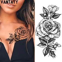 VANTATY 9 Sheets Charm Peony Rose Flower Temporary Tattoos for Women Body Art Blossoms Painting Washable Tattoo Stickers Fake Jewels Bracelet Design Forearm Tatoos for Adults Girls Wrist Arm