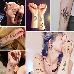 Yazhiji Tiny Waterproof Temporary Tattoos - 60 Sheets, Moon Stars Constellations Music Compass Anchor Words Lines Flowers for Kids Adults Men and Women.