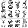 12 Pieces/Lot Black Elk Horn Little Waterproof Fake Tattoos Stickers For Men Women Arm Temporary Tatoos Moose Deer Hands Bear Fake Tattoo Paste Supplies 10x6cm