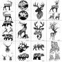 12 Pieces/Lot Black Elk Horn Little Waterproof Fake Tattoos Stickers For Men Women Arm Temporary Tatoos Moose Deer Hands Bear Fake Tattoo Paste Supplies 10x6cm