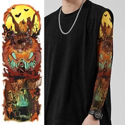 Leoars Halloween Pumpkin Lantern Temporary Tattoos, Nightmare Before Christmas Tattoo Sleeves, 6-Sheet Fake Women Men Large Full Arm Tattoo Stickers for Adult Kids Halloween Makeup