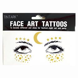 Face Tattoo Sticker Metallic Shiny Temporary Water Transfer Tattoo for Professional Make Up Dancer Costume Parties, Shows Gold Glitter