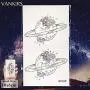 12 Stück/Set COKTAK Fake Wasserdichte Temporäre Stern Tattoosticker Astronaut Illustration Männer Körper Arm Art Frauen Tatoos Planeten Geometrie Universum Berg Kinder Tattoos Schwarze Paste 10x6CM