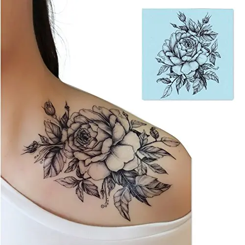 Tattoos Temporaires Sexy Collection Fleurs (Rose Noire) - DaLin, 4 Feuilles Tattoos Temporaires Sexy Collection Fleurs (Rose Noire) - DaLin, 4 Feuilles