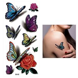 8 Sheets 3D Temporary Tattoo Sticker Butterfly Flower Design Body Chest Hand Art Decal Removable