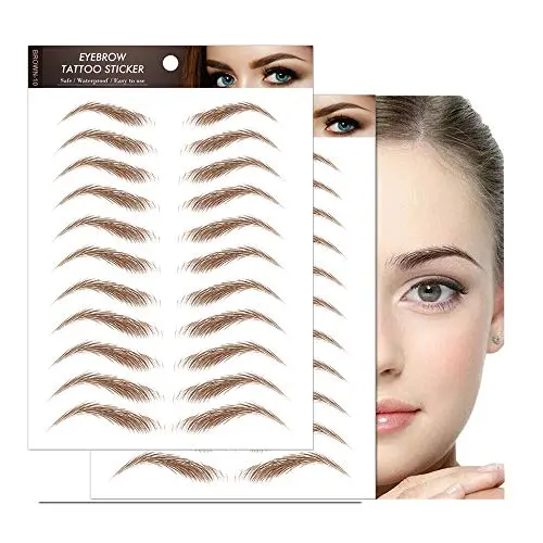 Aaiffey 4D Hair-like Authentic Eyebrows,Brown Imitation Tattoo Eyebrow Stickers Ecological Lazy Natural Brow Waterproof Makeup Tool 22 Pcs