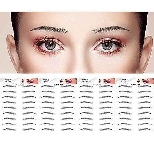 DAGEDA Schwarze 36 Paar 4 PC Augenbrauen-Transfer-Sticker, Langanhaltend, Natürlich, Wasserfest, Bionische Augenbrauen-Wasser-Tattoo-Sticker für Damen und Herren, Make-up-Werkzeug (Schwarz 04)
