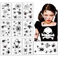 Halloween Tattoos Face Spiders and Spider Net Temporary Tattoos Shoulder Arm Body Stickers for Kids adults Women Girls and Boys (10 sheets)