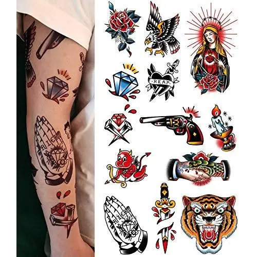 Imarisha Temporary Tattoos for Women Men Adults - Vintage Old School Design Body Arm Hand Temporary Semi-Permanent Tattoos Stickers 13 Sheets | Skin Safe | Waterproof | Removable Imarisha Temporary Tattoos for Women Men Adults - Vintage Old School Design Body Arm Hand Temporary Semi-Permanent Tattoos Stickers 13 Sheets | Skin Safe | Waterproof | Removable