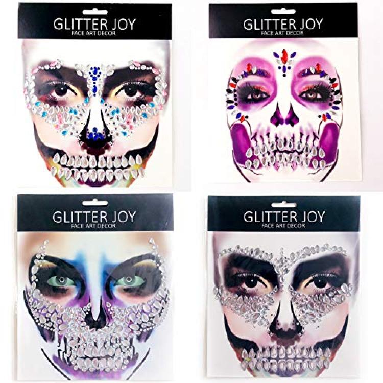 Leoars Full Face Gems Jewels, Halloween Temporary Face Tattoos