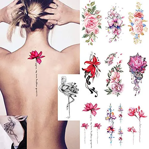 Ooopsi 10 Sheets Large Flower Temporary Tattoos - Sexy Body Tattoo Sticker for Women Girl for Arms Legs Shoulder or Back Ooopsi 10 Sheets Large Flower Temporary Tattoos - Sexy Body Tattoo Sticker for Women Girl for Arms Legs Shoulder or Back