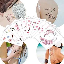 12 Sheets Cherry Blossoms Temporary Tattoo Sticker for Women Body Art in Spring Summer