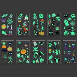 Kids Halloween Temporary Tattoo Stickers Glow in Darkness Children Temporary Tattoos for Face Body Arms Pumpkin Ghost Devil Skull Trick or Treat Water Transfer Stickers for Baby Boys Girls（10 Sheets）