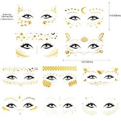 16 Sheets Face Tattoo Sticker, Freckle Sticker, Face Metallic Temporary Tattoo Water Transfer Tattoo for Professional Make up Dancer Costume Parties