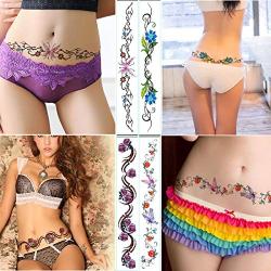 New Belt Belly Button Tattoo Stickers, 4Pcs Temporary Tattoos, Waterproof Tattoo Stickers for Women Girls~ Butterfly Flower Design