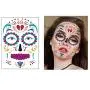 Tote Día de Muertos Schädel Temporäres Gesicht Tätowier-Set 4 Blätter Halloween Temporäre Gesichtstätowier-Aufkleber Dekoration Halloween Maskenball Party Zubehör