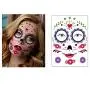 Tote Día de Muertos Schädel Temporäres Gesicht Tätowier-Set 4 Blätter Halloween Temporäre Gesichtstätowier-Aufkleber Dekoration Halloween Maskenball Party Zubehör