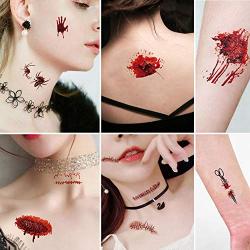 Halloween Temporary Tattoo Stickers Day of the Day Temporary Tattoos 30 Sheets Blood Scar Water Proof Temp Tattoos for Women Kids Girls Hand Face Leg Arm Neck Body Art Decorations Cosplay Supplies