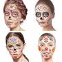 CHICHIC 8 Pack Halloween Temporary Face Tattoos Stickers, Day of the Dead Sugar Skull Face Tattoos, Catrina Face Mask, Day of Dead Make Up, Full Face Candy Skull Sticker Halloween Party Favor Supplies