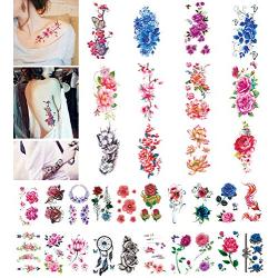 32 Sheets Flower Temporary Tattoos Stickers Lotus Cherry Blossoms Fake Tattoo