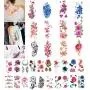 32 Sheets Flower Temporary Tattoos Stickers Lotus Cherry Blossoms Fake Tattoo