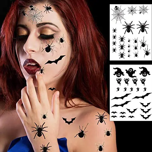 540 PCS Halloween Spinnen und Netz Körper und Gesicht Temporäre Tattoos Aufkleber für Kinder und Erwachsene Kostüm