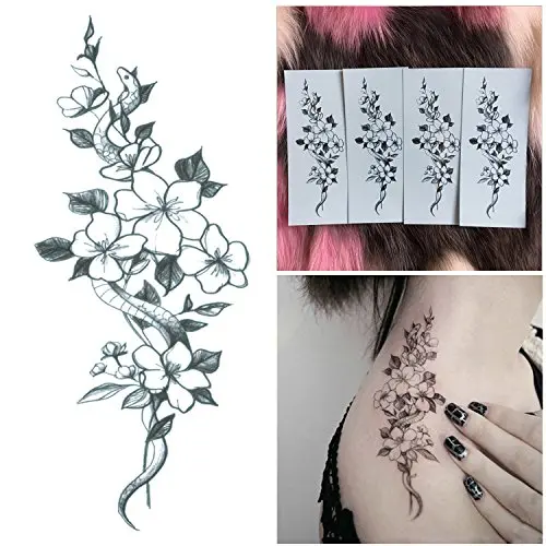 Tattoos Temporaires Floraux Sexy pour Femmes – Collection Serpent et Cerise (4 Feuilles) Tattoos Temporaires Floraux Sexy pour Femmes – Collection Serpent et Cerise (4 Feuilles)