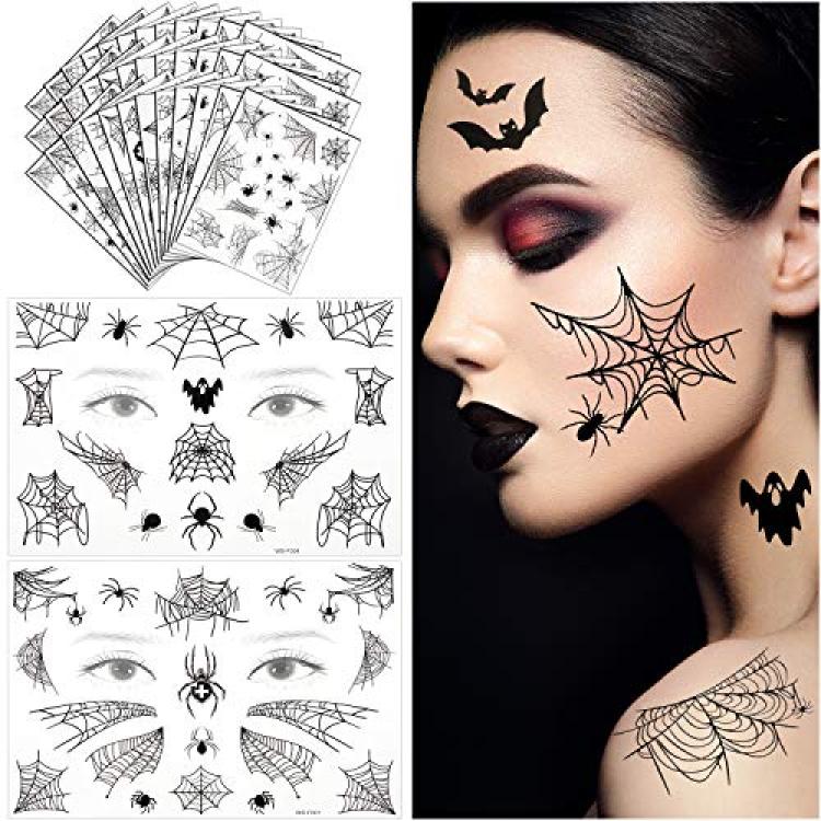 8 Sheets Big Size 3d Spider Web Temporary Tattoo Sticker Set For Halloween  Makeup, Realistic Witch, Bat, Zombie, Male And Female, Scary Halloween  Decoration Black Friday | SHEIN USA