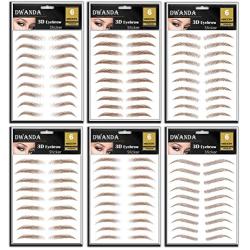 6 Sheets Premium Dwanda 3D Realistic Long Lasting Eyebrow Transfers, Realistic Looking Natural Eyebrows, Waterproof Eyebrow Tattoo stickers for Woman Makeup, Brown, 54-Pairs of Brows