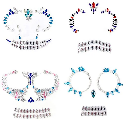 Autocollants temporaires de crâne de jour des morts, 4 pièces, pour Halloween, bijoux décoratifs pour visage. Autocollants temporaires de crâne de jour des morts, 4 pièces, pour Halloween, bijoux décoratifs pour visage.