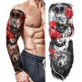 Full Arm Temporary Tattoos Extra Large Big Fake Body Tattoos Sticker for Adults Men Women, 12 Sheets Sleeve Waterproof Tattoo Lion Skull Stickers for Party Masquerade Halloween (QBXL)