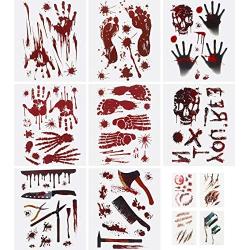 DUOFIRE Halloween Decorations Bloody Footprint Handprint Weapons Floor Window Wall Sticker and Wound Tattoos for Halloween Party Horror Decal 12 Sheets