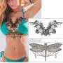 Glaryears 6 Blatt Schwarze Unterbrust Tattoo für Frauen, Blumen Vogel Libelle Blatt Temporäre Tattoos für Brust, Taille, wasserdichte Körperkunst 5,4 x 9,45“