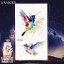 12 Pieces/Lot Watercolor Flying Birds Flash Fake Waterproof Tattoos Stickers Paper Funny Hummingbird Kids Body Arm Temporary Tattoos Flamingo Women Chest Art Decals 10x6cm