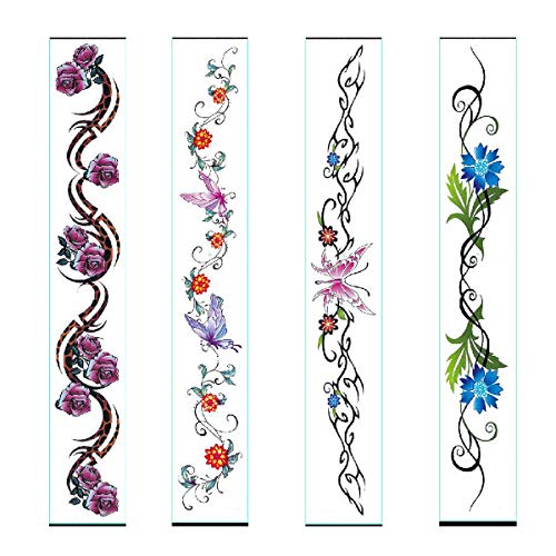 New Belt Belly Button Tattoo Stickers, 4Pcs Temporary Tattoos, Waterproof Tattoo Stickers for Women Girls~ Butterfly Flower Design