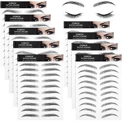 9 Sheets 4D Hair-Like Authentic Eyebrows Waterproof Eyebrow Tattoo Stickers Eyebrow Transfers Stickers Eyebrow Grooming Shaping Sticker for Women Girls Makeup Supplies, 9 Styles 90 Pairs (Black)