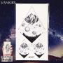 12 Pieces/Lot COKTAK Fake Waterproof Temporary Star Tattoo Stickers Astronaut Illustration Men Body Arm Art Women Black Tatoos Planets Geometric Universe Mountain Kids Tattoos Black Paste 10x6CM