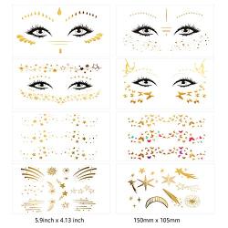 10 Sheets Face Tattoos Sticker, Freckle Sticker and Face Metallic Temporary Tattoo for Women